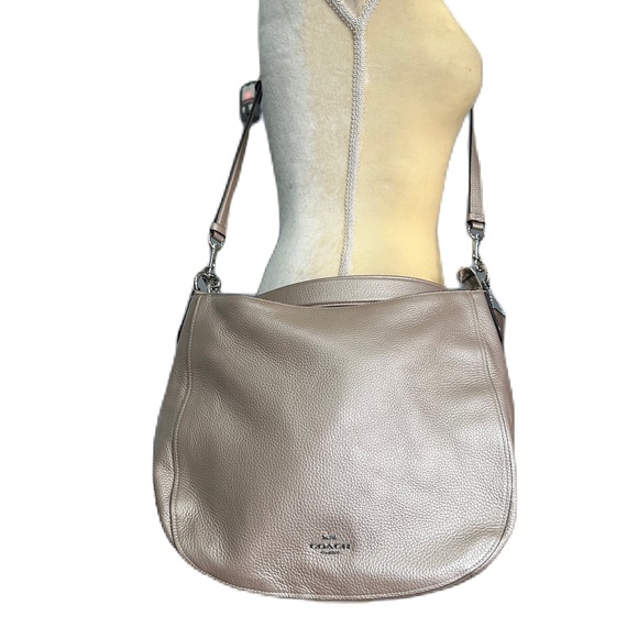 Like new Coach Elle Hobo Metallic Nude Silvertone F38051 Leather Crossbody - Picture 3 of 13